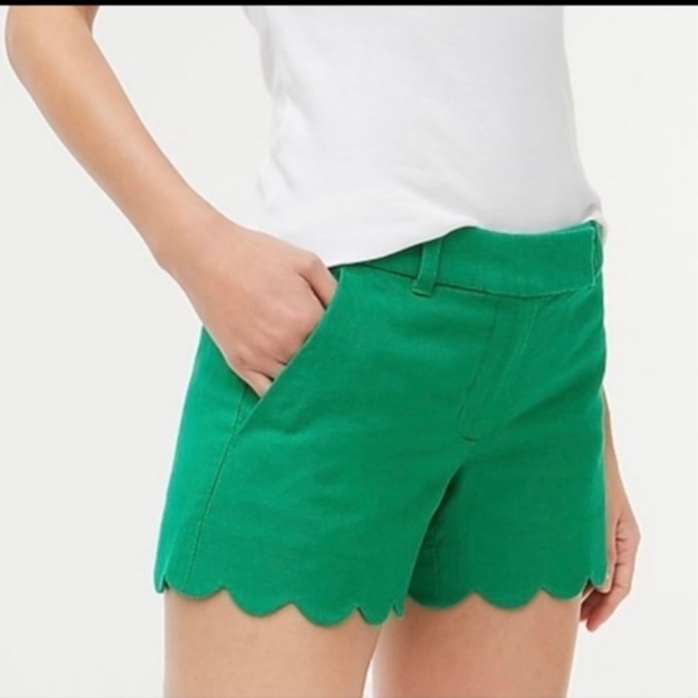 J. Crew Linen Cotton Green Scallop Hem Short - Size 2